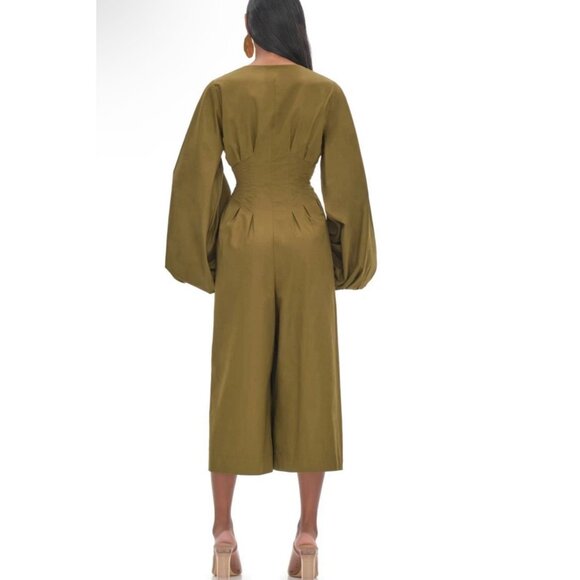 Andrea‎ Iyamah Nia Culotte Jumpsuit Green Size S Cropped Pant Bubble Sleeve - Picture 3 of 13